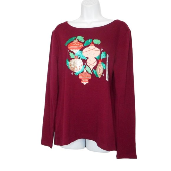 Croft Barrow Top M Red Long Sleeve Christmas Ornaments Rhinestones WC23K028RG - Picture 4 of 9